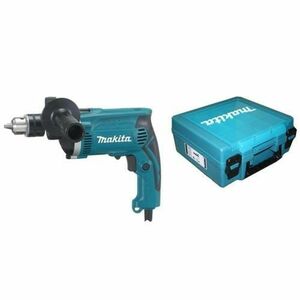 Masina de gaurit si insurubat cu percutie Makita HP1631K, 710 W, 3200 RPM, 48.000 percutii/min, 13 mm mandrina, maner lateral, valiza transport (Negru/Albastru) imagine