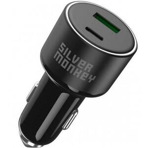 Incarcator Auto Silver Monkey SMA014, 100W, 3A, 1 x USB-A - 1 x USB-C, Negru imagine