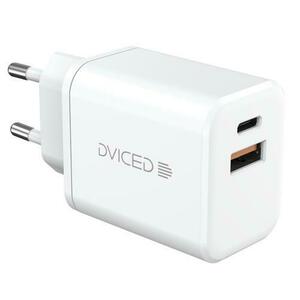 Incarcator retea Dviced DV221008, 35W, GaN, 1 USB-A, 1 USB-C, Cablu USB-C 1.25m (Alb) imagine