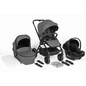 Carucior 3 in 1 BabyGo Harmony Grey, cu maner reglabil pe inaltime, 0 - 36 luni (Negru/Gri) imagine