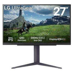 Monitor Gaming IPS LED LG 27inch 27GS85Q-B, QHD (2560 x 1440), HDMI, DisplayPort, Pivot, 200 Hz, 1 ms (Negru) imagine