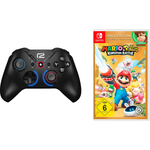 Controller ready2gaming Nintendo Switch Pro Pad X Action Bundle, Bluetooth 2.1, Vibratii, 600 mAh + Mario & Rabbids Kingdom Battle Gold Edition (Negru) imagine