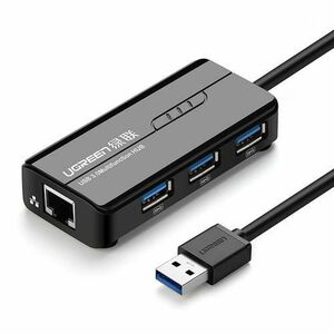 Hub USB Ugreen 20265, 3 x USB-A 3.0, 1 x RJ45 (Negru) imagine