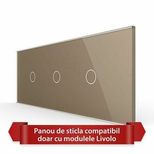 Panou intrerupator simplu+simplu+simplu cu touch + priza LIVOLO din sticla (Auriu) imagine