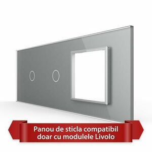 Panou Intrerupator Simplu + Simplu cu Priza LIVOLO din Sticla, Standard Italian - 6/7M (Gri) imagine