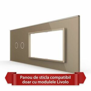 Panou Intrerupator Dublu cu 2 Prize LIVOLO din Sticla, Standard Italian - 6/7M (Auriu) imagine