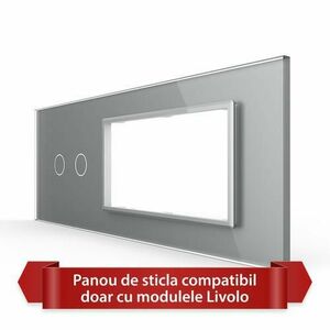 Panou Intrerupator Dublu cu 2 Prize LIVOLO din Sticla, Standard Italian - 6/7M (Gri) imagine