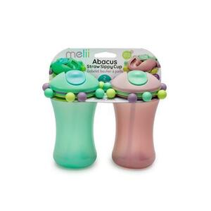 Set 2 cani cu pai Melii Abacus, 2 x 340 ml, Roz/Verde imagine