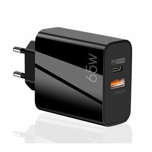 Adaptor Alimentare NEGRU 1 USB + 1 USB C 65W Incarcator Rapid si Cablu Type C imagine