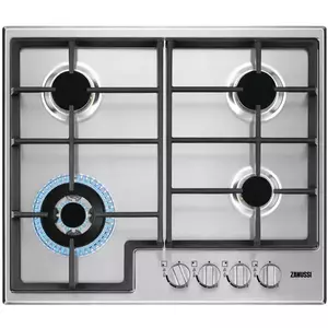 Plita incorporabila Zanussi ZGH66424XS, Gaz, 4 zone de gatit, Aprindere electrica integrata, Gratare de fonta, Wok, 60 cm, Inox imagine