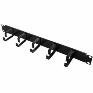 PANOU gestionare cabluri 1U pentru rack 19, 5 inele de metal pentru prinderea cablurilor, Black imagine