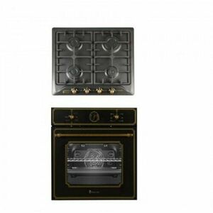 Pachet Incorporabil Cuptor Electric Si Plita Gaz Studio Casa Toscana Black Rustic, Clasa A, Gratare Fonta, Negru imagine