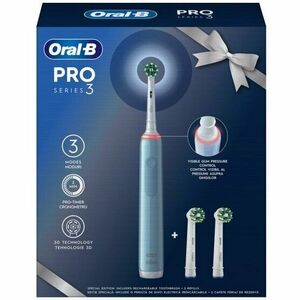 Periuta de dinti electrica Oral-B Pro 3 Cross Action, Curatare 3D, 3 programe, 1 capat, Albastru + 2 capete de periaj imagine