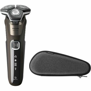 Aparat de barbierit Philips Shaver Seria 5000 S5886/30, barbierit umed si uscat, tehnologie SkinIQ, fara fir, capete flexibile 360°, display LED, senzor Power Adapt, lame auto-ascutire, lama de tuns integrata, 60 min, toc transport, Maro imagine