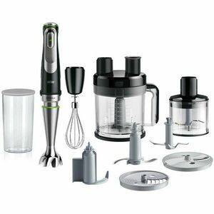 Mixer vertical Braun MQ9195XLI, 1200 W, Pahar gradat 0.6 l, Tocator 0.5l, Procesor alimente 2l, Accesoriu taiere cuburi, Tel, viteza variabila, Negru imagine