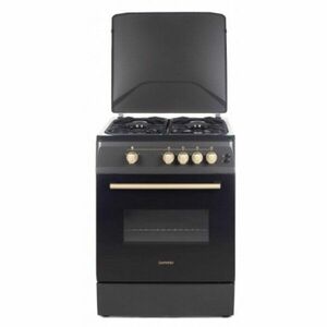 Aragaz Nobeltek NLT 6603NM/FG1, 60x60, plita si cuptor gaz, grill, aprindere electrica, iluminare cuptor, gratare din fonta, negru mat imagine