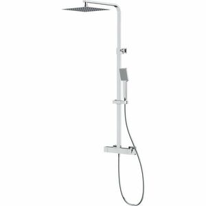 Coloana de dus Cersanit City S951-341, baterie dus cu termostat, dus tip coloana, para dus patrata, furtun 150 cm, Crom imagine