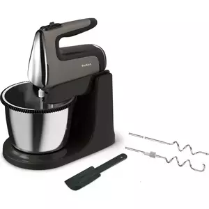 Mixer cu bol Tefal PowerMix Silence HT654E38, 600 W, rotire automata a bolului, functie turbo, 2 teluri inox, 2 carlige inox, spatula, argintiu/negru imagine