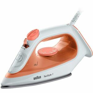 Fier de calcat Braun TexStyle 1 SI1009OR, 1900 W, abur variabil 25g/min, jet de abur 120g/min, rezervor 220 ml, talpa ceramica, sistem antipicurare, Alb/Portocaliu imagine