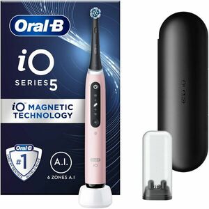 Periuta de dinti electrica Oral-B iO5 cu Tehnologie Magnetica si Micro-Vibratii, Inteligenta artificiala, Display conversational, Senzor de presiune Smart, 5 moduri, 1 capat, Trusa de calatorie, Roz imagine