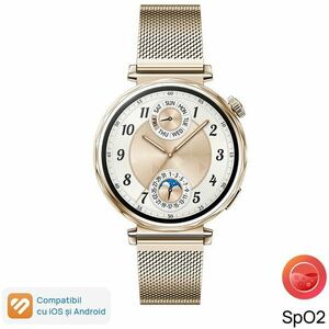 Smartwatch Huawei Watch GT 5, 41MM, Pale Gold Stainless Steel Case, Gold Milanese Strap imagine