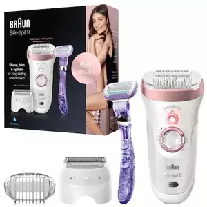 Epilator Braun Silk-épil 9 9/870 SensoSmart™, Micro-Grip, Wet & Dry, 40 pensete, 2 viteze, cap de ras, Saculet pentru voiaj, + Gillette Venus Swirl, Alb/Roz imagine