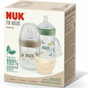 Start Set Nuk For Nature, 2 Biberoane 150ml si 260ml Cu Tetine Silicon, Suzeta Ortodontica NukDin Materiale Sustenabile, Cu Indicator De Temperatura, Fara Bpa imagine