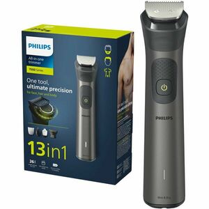 Aparat de tuns barba si parul 13 in 1 PHILIPS Multigroom All in One MG7925/15, tehnologie BeardSense, lame din otel cu auto-ascutire, 26 setari de lungime, rezistent la apa, husa, Negru / Argintiu imagine