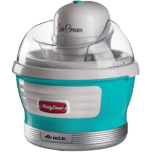 Aparat de inghetata, sorbet si iaurt inghetat 0643 Party Time Maker Ariete, Capacitate 1.5 l, Recipient detasabil, 12 W, Buton On/Off, Alb/Bleu imagine