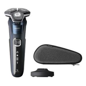 Aparat de barbierit Philips Shaver Seria 5000 S5885/35, Umed/uscat, Tehnologie SkinIQ, Capete flexibile 360°, Display LED, Senzor Power Adapt, Autonomie 60 min (Negru/Albastru) imagine