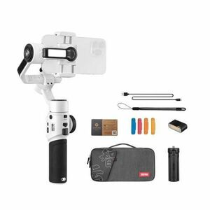 Stabilizator pentru telefoane mobile, Zhiyun Smooth 5S Combo cu trepied, 2 x Lumini LED cu 4 filtre, Geanta de transport, Alb imagine