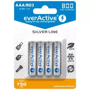 Set 4 acumulatori R3, AAA, Ni-MH, capacite 800 mAh, everActive Silverline imagine