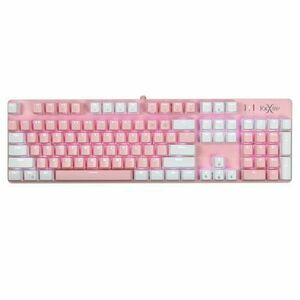 Tastatura gaming mecanica FoxXray HKM-68 Pinklove, iluminare led ALB 22 moduri, switch Blue, US Layout, Roz/Alb imagine