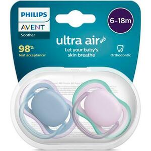 Set 2 suzete Philips-Avent SCF085/34, ultra air pacifier 6-18 luni, Ortodontice, fara BPA, Mov/Albastru imagine