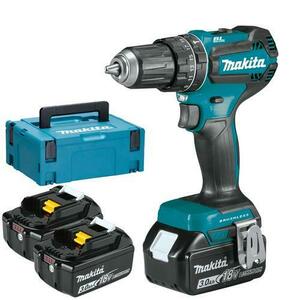 Masina de gaurit si insurubat Makita DHP485RF3J, 18 V, 50 Nm, 1900 RPM, 28.500 percutii/min, 3 acumulatori, incarcator, valiza (Albastru) imagine