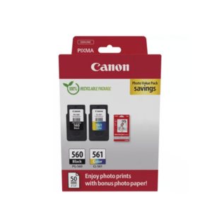 Pachet cartuse cerneala Canon Photo Value Pack 3713C008AA, PG-560 Negru, CL-561 Color + 50 Coli foto 10x15 cm imagine