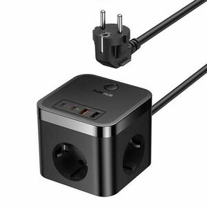 Incarcator Retea Baseus PowerCombo Cube, 4000W, 3A, 2 x USB-A - 2 x USB-C - 3 x Schuko, Negru E00066400117-00 imagine