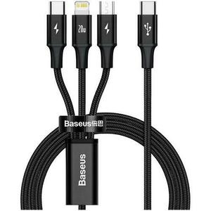 Cablu de date Baseus 3 in 1, USB Type-C la MicroUSB+Lightning+Type-C, PD 20W, 1.5m, Negru imagine