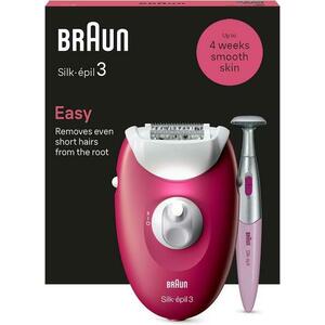 Epilator Braun Silk epil Seria 3 SE3-202, 20 pensete, 2 viteze, Trimmer (Roz/Alb) imagine