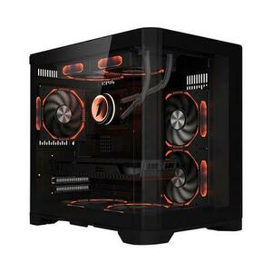 Carcasa 1STPLAYER UV5, Cube Tower, ARGB, Tempered Glass, Sloturi Expansiune 4 (Negru) imagine