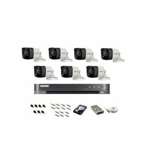 Kit supraveghere video Hikvision Turbo HD, 4K / 8 Mp, 7 camere IR 30 m, vizualizare telefon imagine