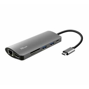 HUB USB Trust Dalyx 7in1 USB-C Multiport, USB 3.0 x 2, USB Type C, HDMI, RJ-45, 1x SD card, 1x microSD (Gri) imagine