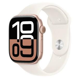 Smartwatch Apple Watch 10 GPS Cellular, Carcasa Rose Gold Aluminium 46mm, ecran LTPO OLED, 64GB, curea silicon Light Blush Sport Band - M/L (Auriu) imagine