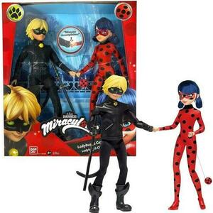 Set papusi Miraculous Playmates Ladybug si Cat Noir, 27 cm imagine