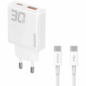 Incarcator Retea cu Cablu USB-C Dudao A30EUT, 30W, 3A, 1 x USB-A - 1 x USB-C, Alb imagine