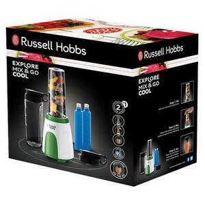 Blender Russell Hobbs Explore Mix & Go Cool, 300 W, 0.6 L, 2 recipiente Tritan, 2 recipiente gheata, Alb/Verde imagine