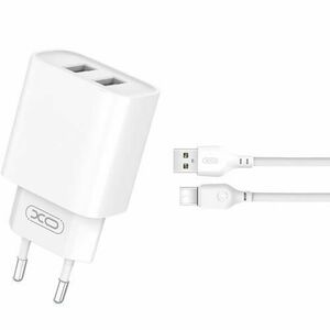 Incarcator Retea Cu Cablu USB-C XO Design BPCE02C, 10.5W, 2.1A, 2 x USB-A, Alb imagine