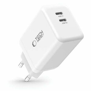 Incarcator Retea Tech-Protect NC45W, 45W, 3A, 2 x USB-C, Alb imagine