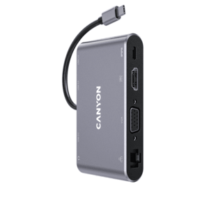 Docking Station CANYON CNS-TDS14 8 in 1 USB C, 1*HDMI, 1*VGA, 1* USB Type-C PD 100W PD, 3* USB3.0, 1*Gigabit Ethernet, 1*Jack 3.5mm (Gri) imagine