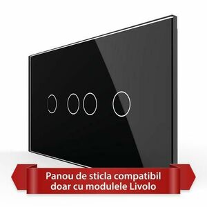 Panou Intrerupator Dublu + Dublu cu Touch LIVOLO din Sticla, Standard Italian - 4M (Negru) imagine